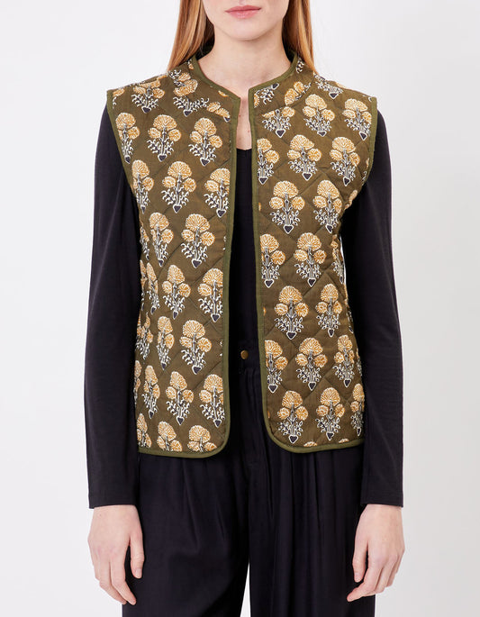 Veste sans manches réversible matelassée imprimée en coton GIA