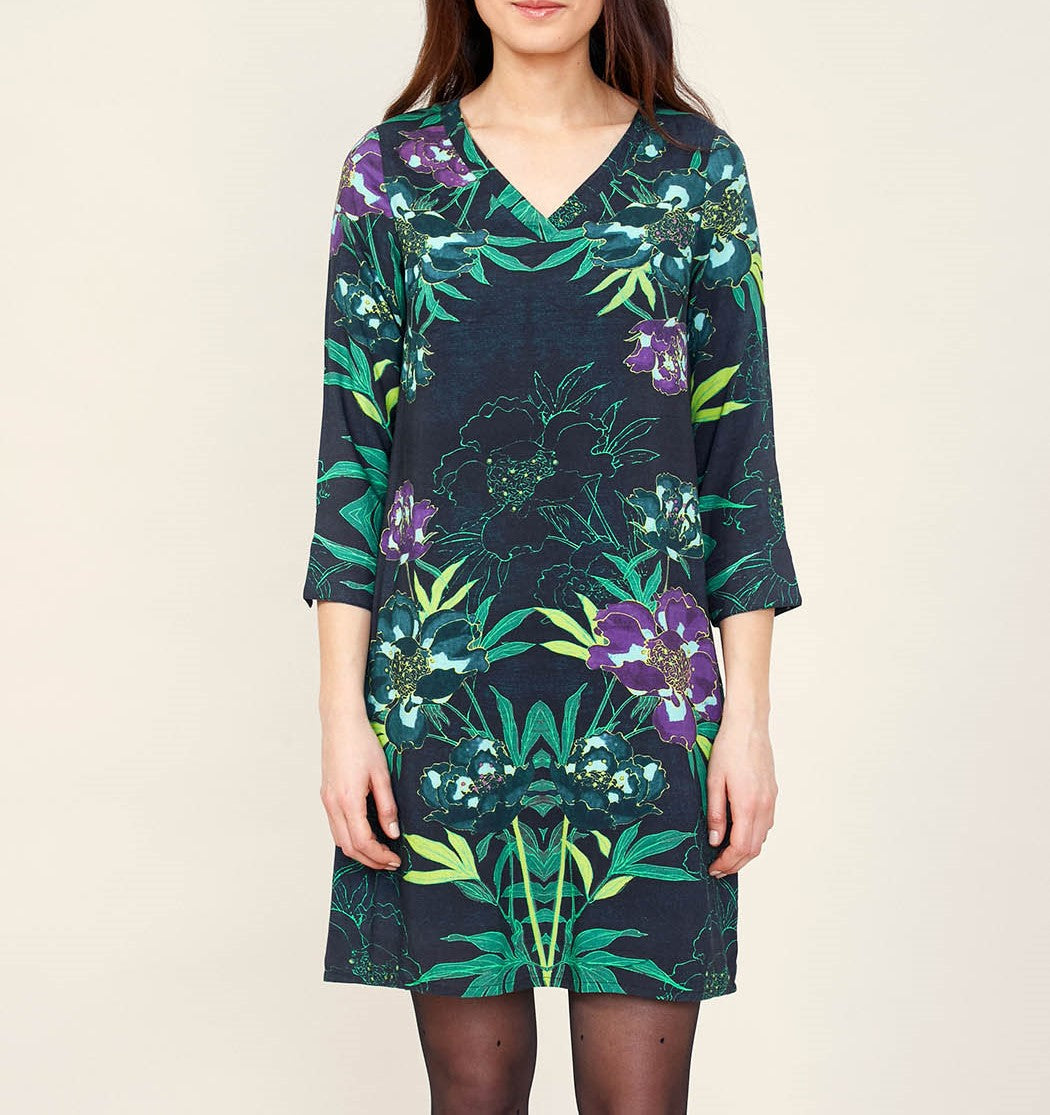 Robe imprimée droite col V HEMAL