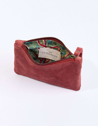 Petite pochette zippée en Suede de cuir YADAV