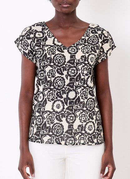 Top imprimé voile de coton bio col V CACIA