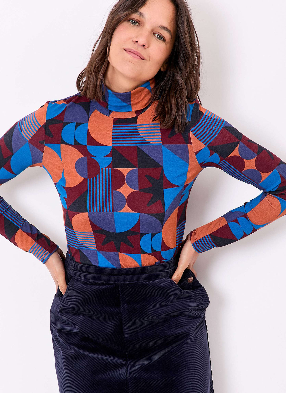 T-shirt col roulé imprimé fluide RON