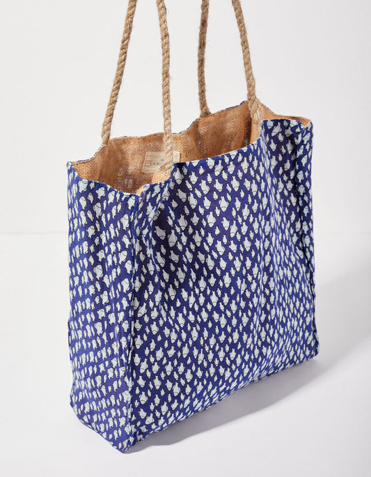 Grand cabas imprimé en coton et jute PAWANI