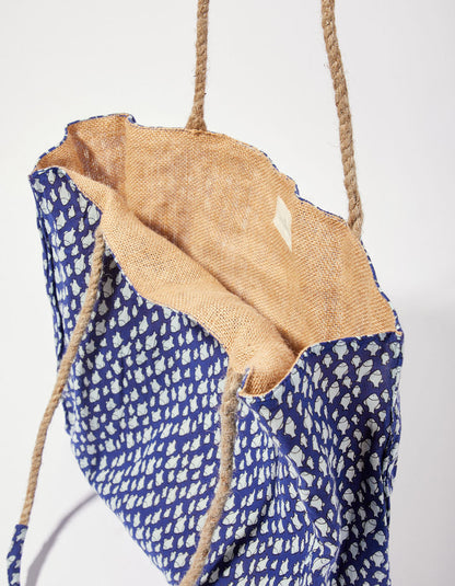 Grand cabas imprimé en coton et jute PAWANI