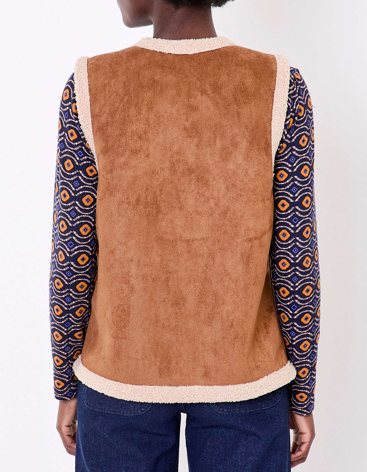 Gilet long sherpa sans manche réversible RISIA