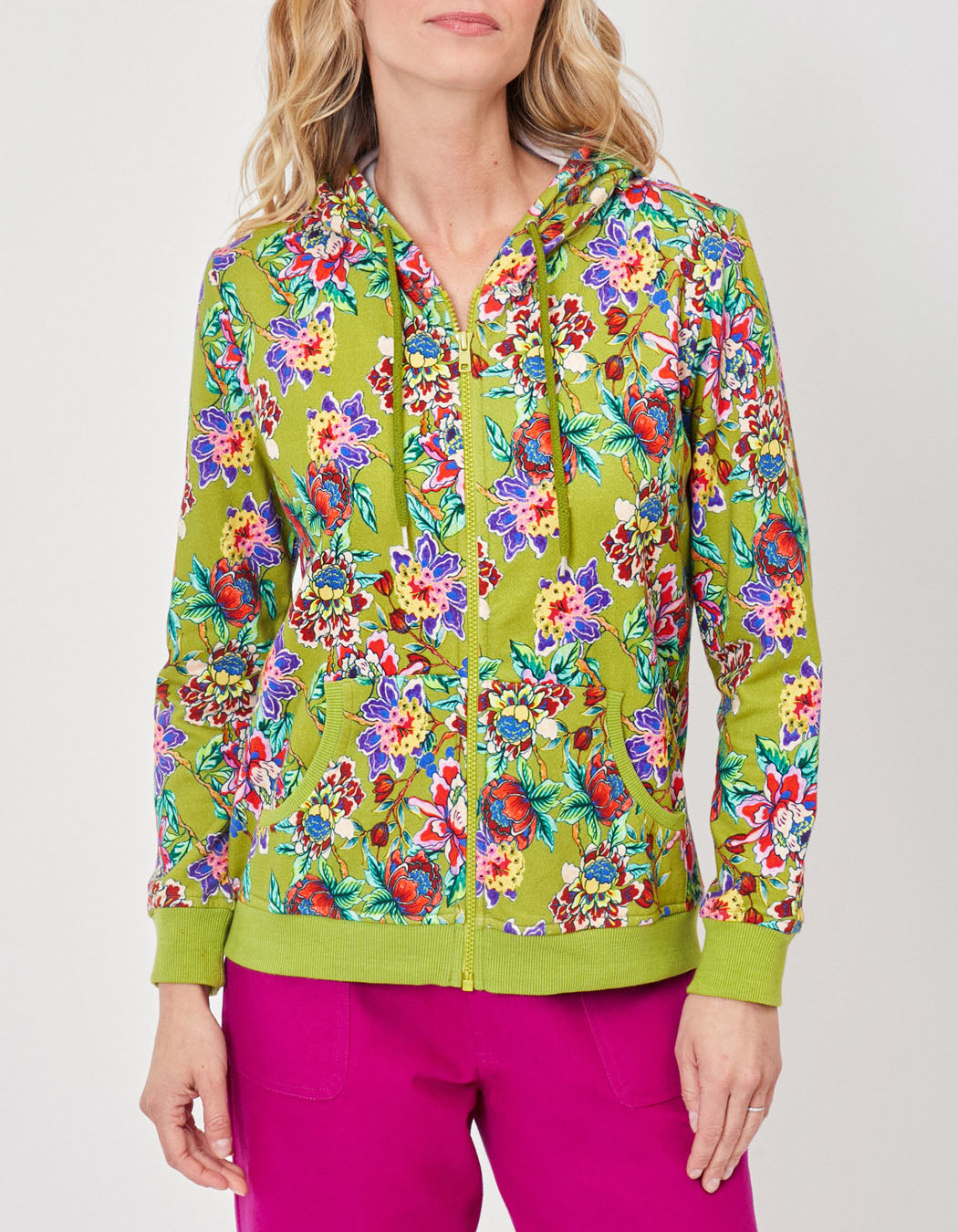 Gilet sweat coton bio zippé imprimé WOODINE