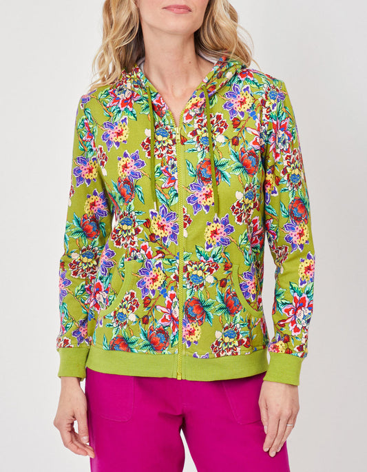 Gilet sweat coton bio zippé imprimé WOODINE