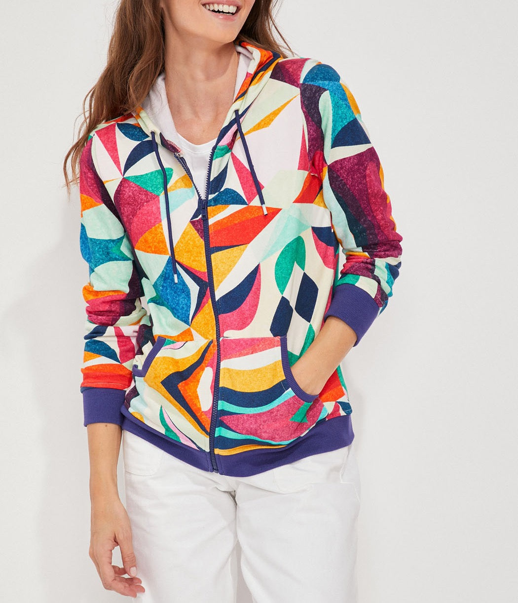 Gilet sweat coton bio zippé imprimé WOODINE