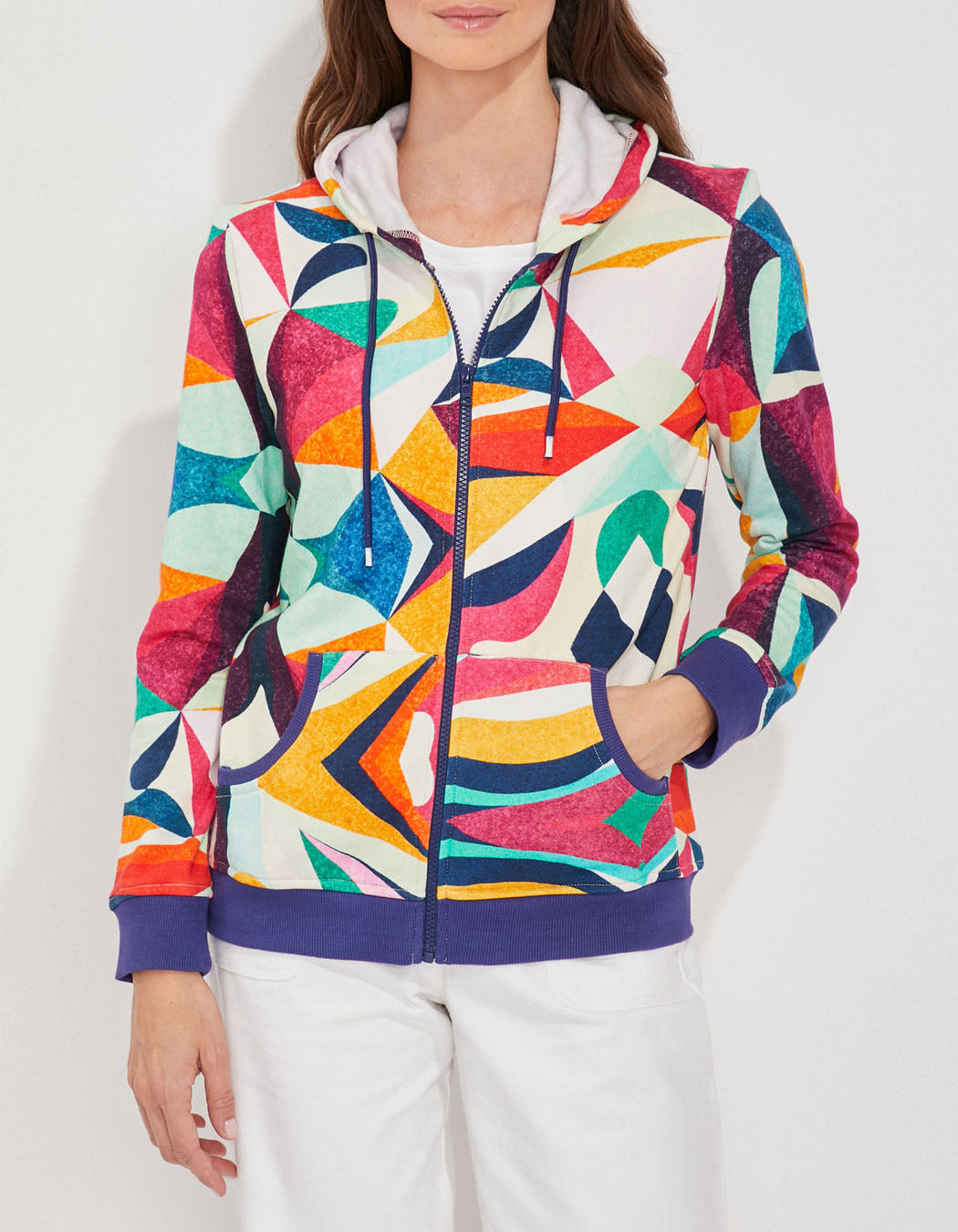 Gilet sweat coton bio zippé imprimé WOODINE