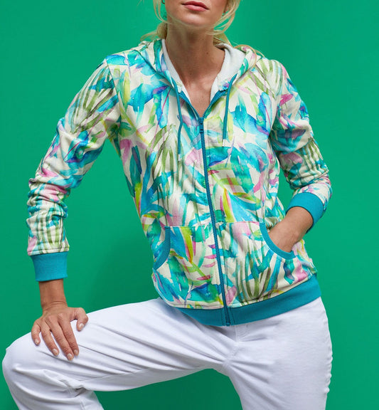 Gilet sweat coton bio zippé imprimé WOODINE