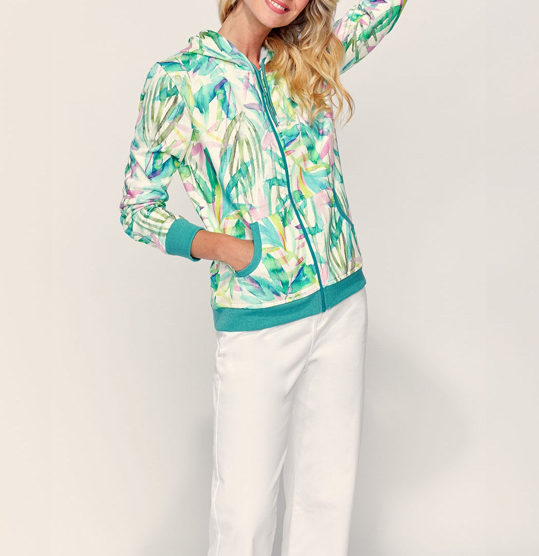 Gilet sweat coton bio zippé imprimé WOODINE