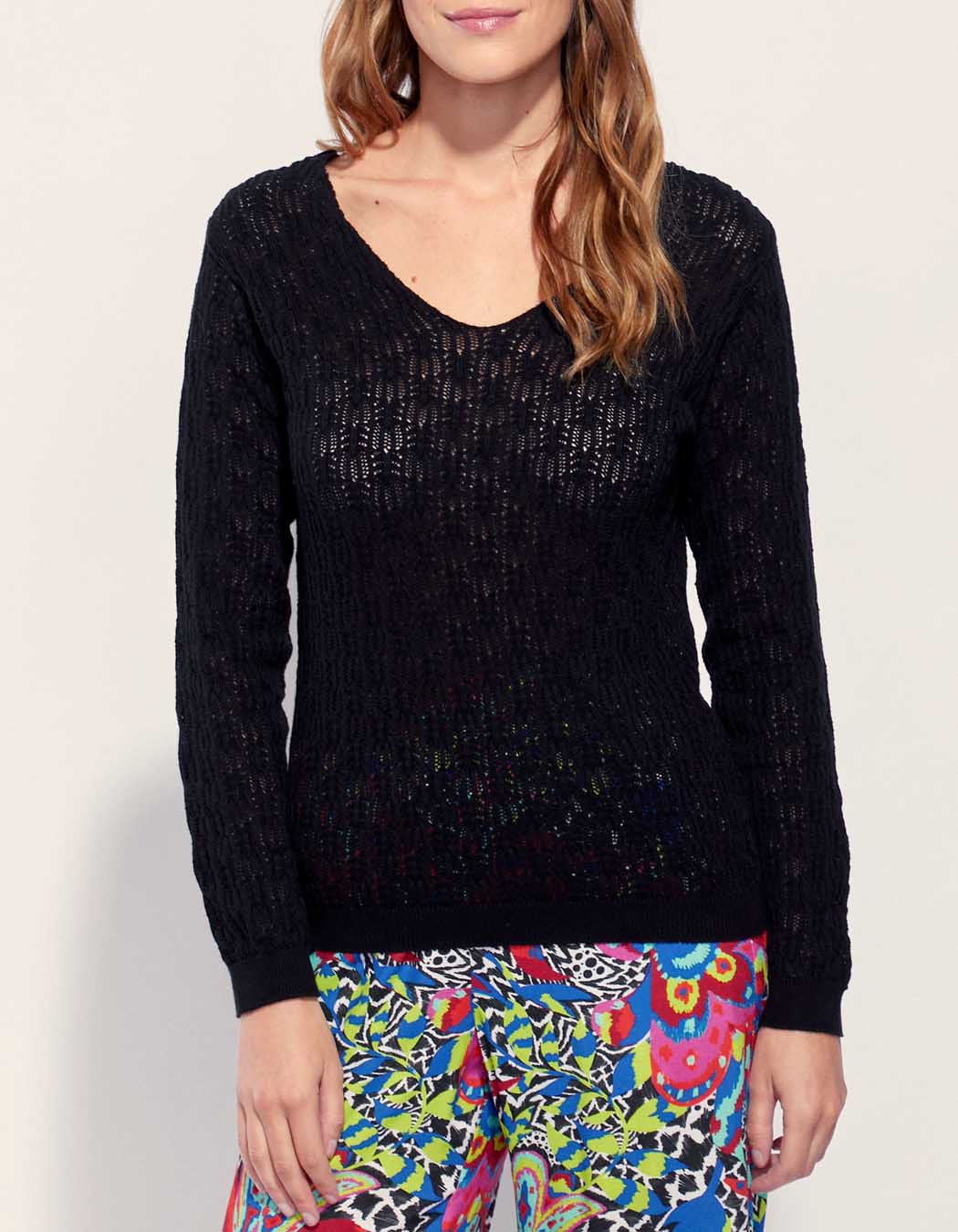 Pull maille ajouré col V BARITOLE