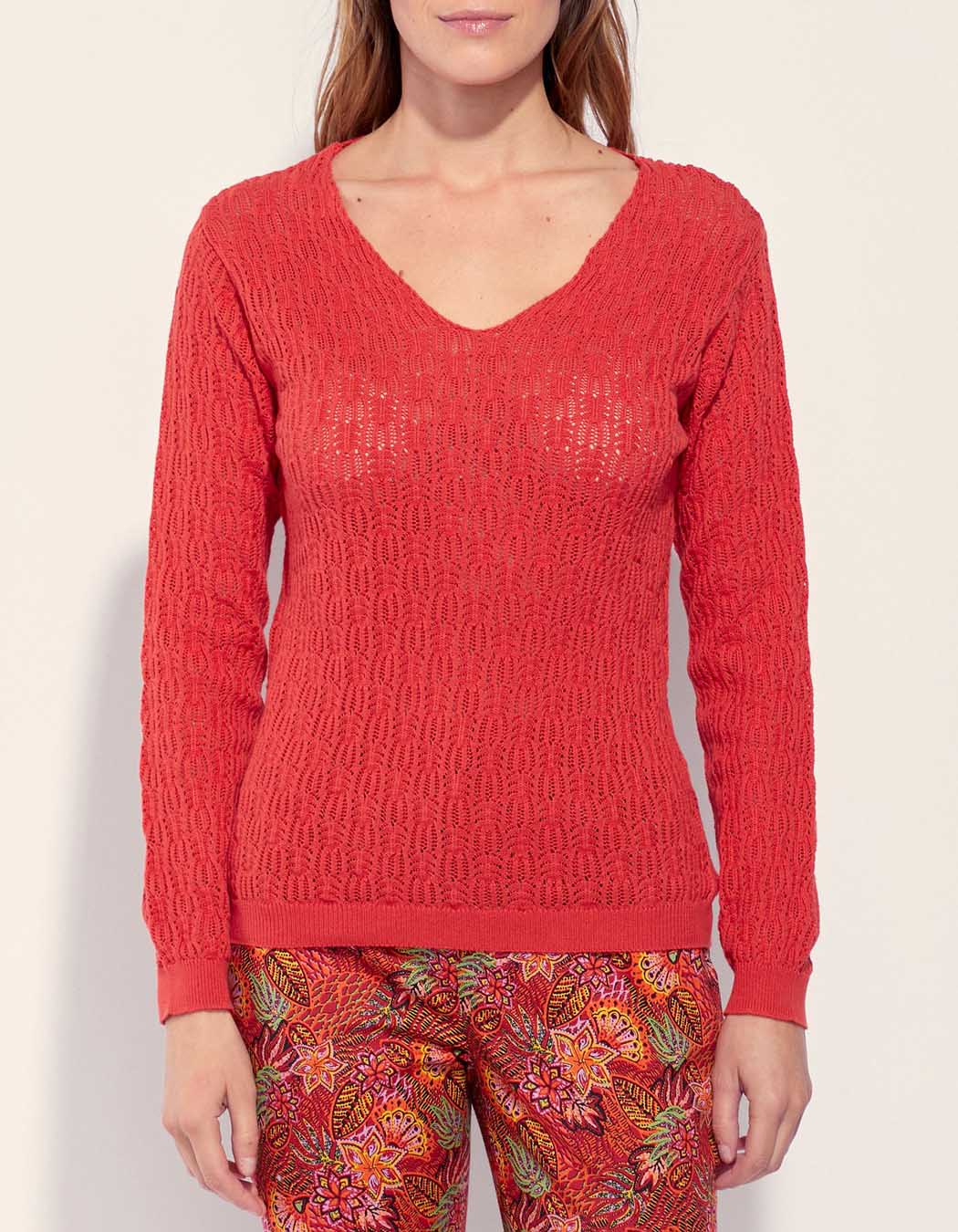 Pull maille ajouré col V BARITOLE