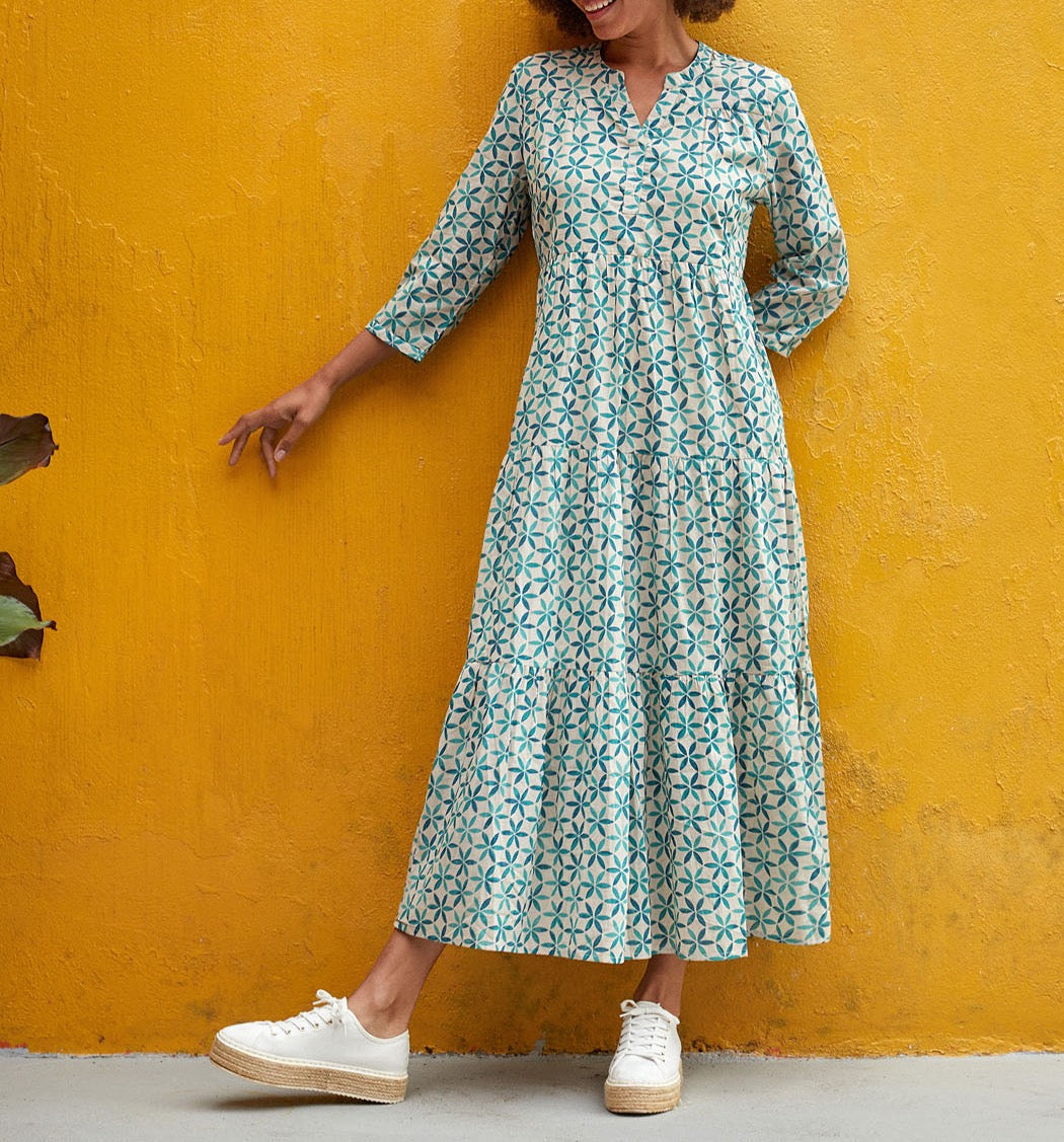 Robe longue imprimée voile de coton bio esprit bohème CATALEYA