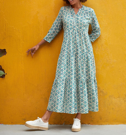 Robe longue imprimée voile de coton bio esprit bohème CATALEYA