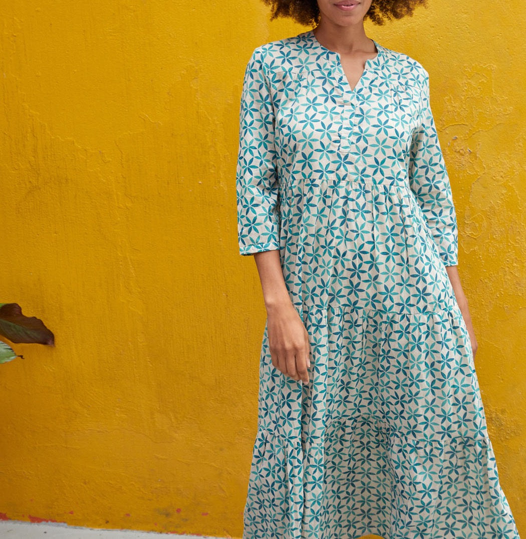 Robe longue imprimée voile de coton bio esprit bohème CATALEYA