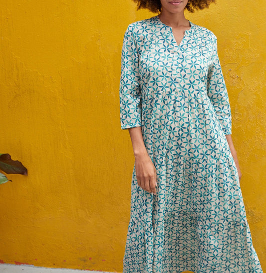 Robe longue imprimée voile de coton bio esprit bohème CATALEYA
