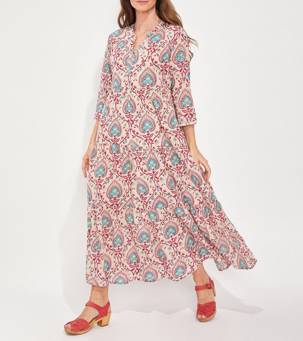 Robe longue imprimée voile de coton bio esprit bohème CATALEYA