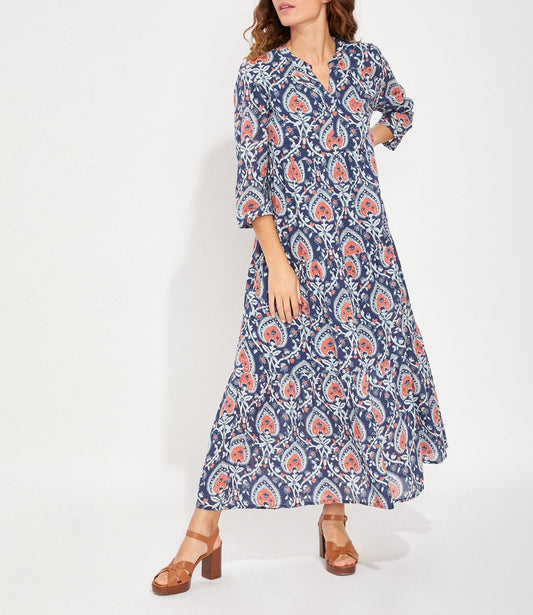 Robe longue imprimée voile de coton bio esprit bohème CATALEYA