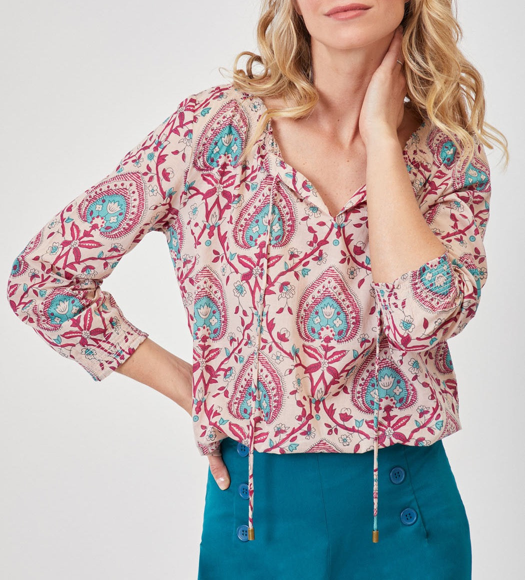 Blouse imprimée voile de coton bio ample MEHAN