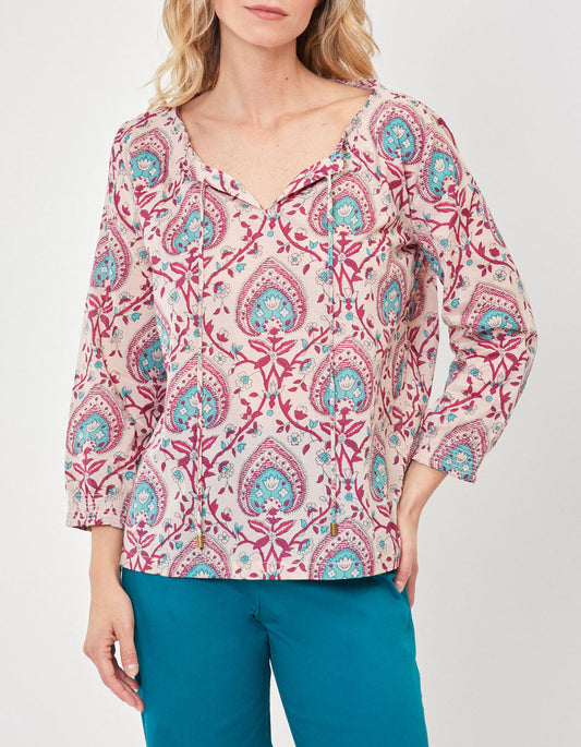Blouse imprimée voile de coton bio ample MEHAN