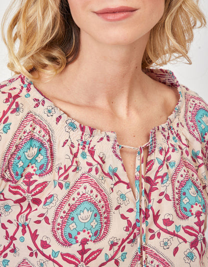 Blouse imprimée voile de coton bio ample MEHAN