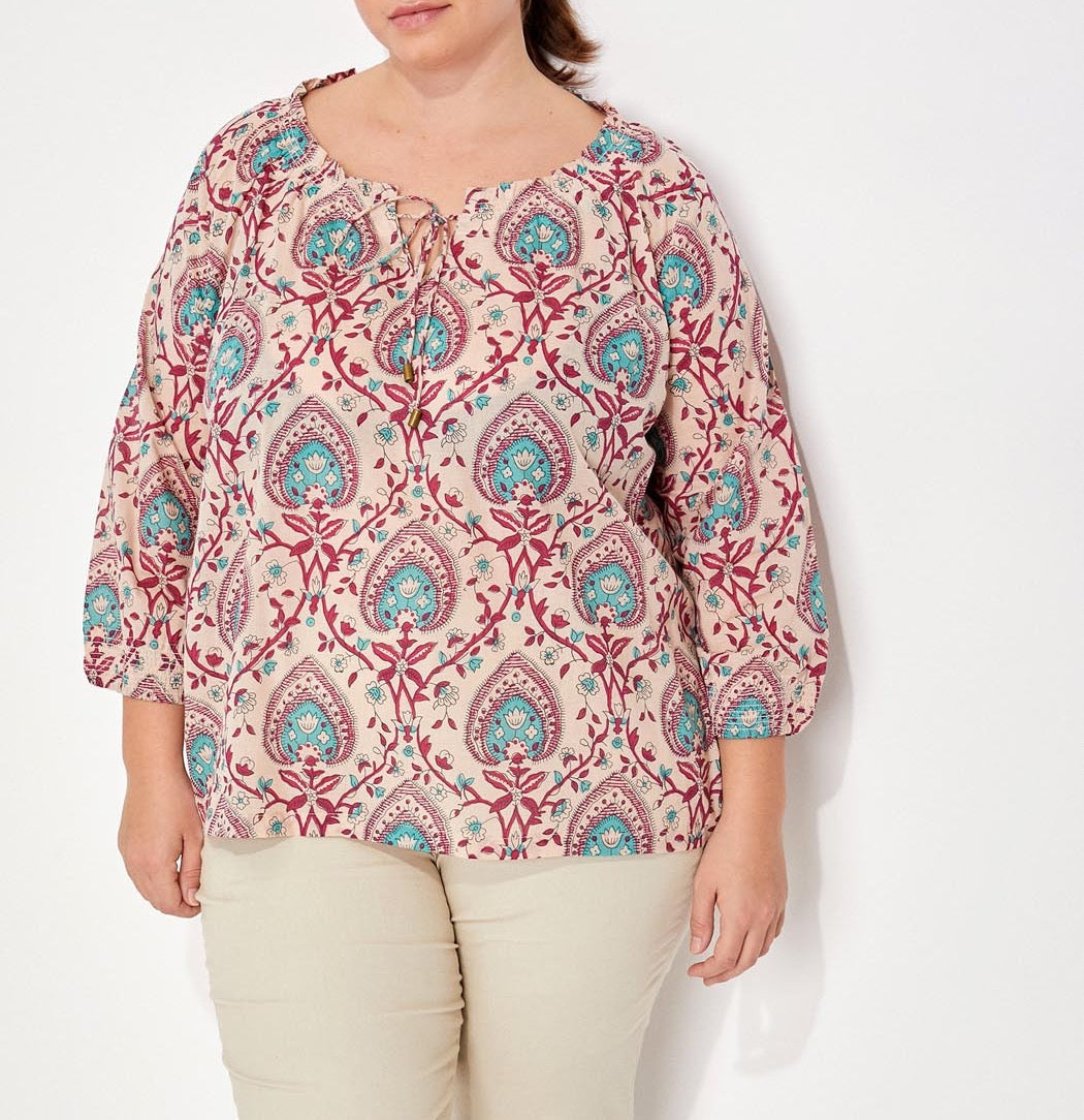 Blouse imprimée voile de coton bio ample MEHAN