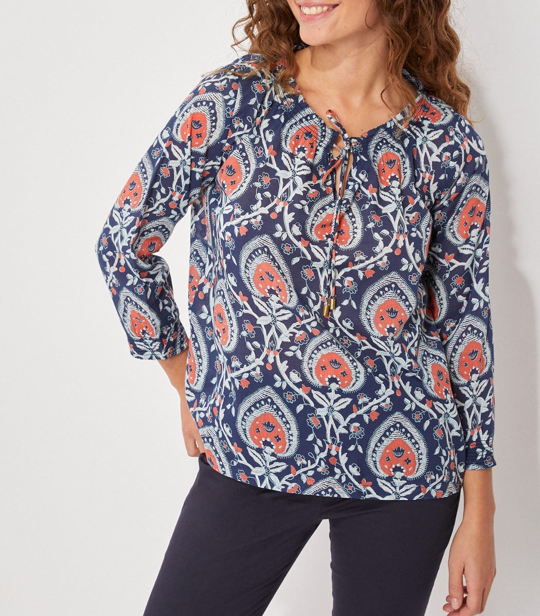 Blouse imprimée voile de coton bio ample MEHAN