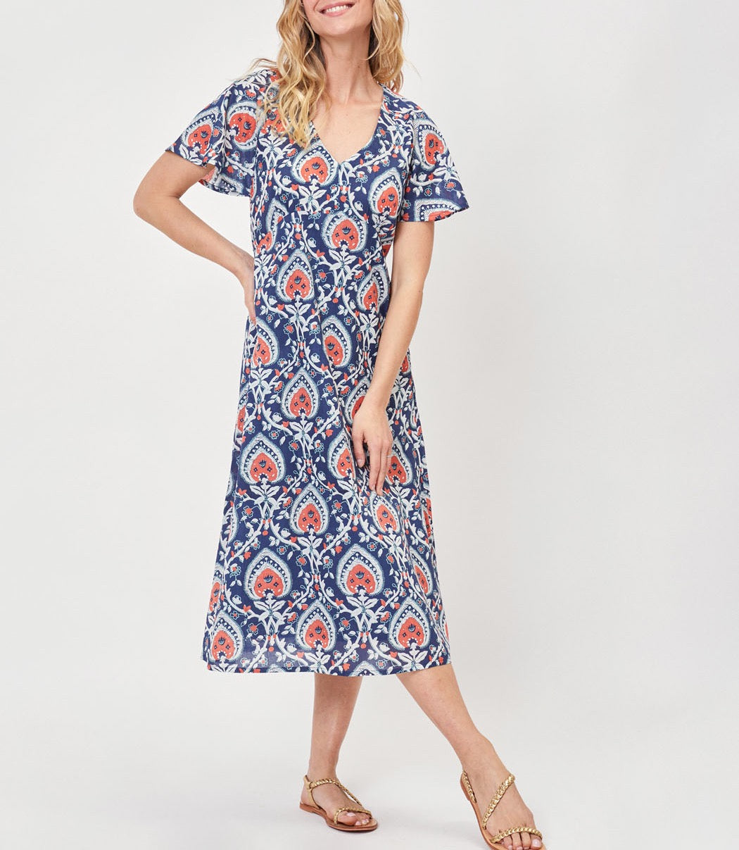 Robe midi imprimée voile de coton bio DAMANA