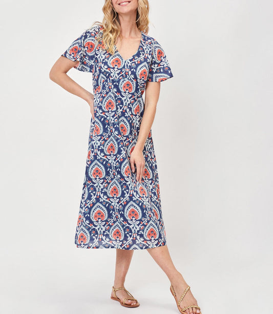 Robe midi imprimée voile de coton bio DAMANA