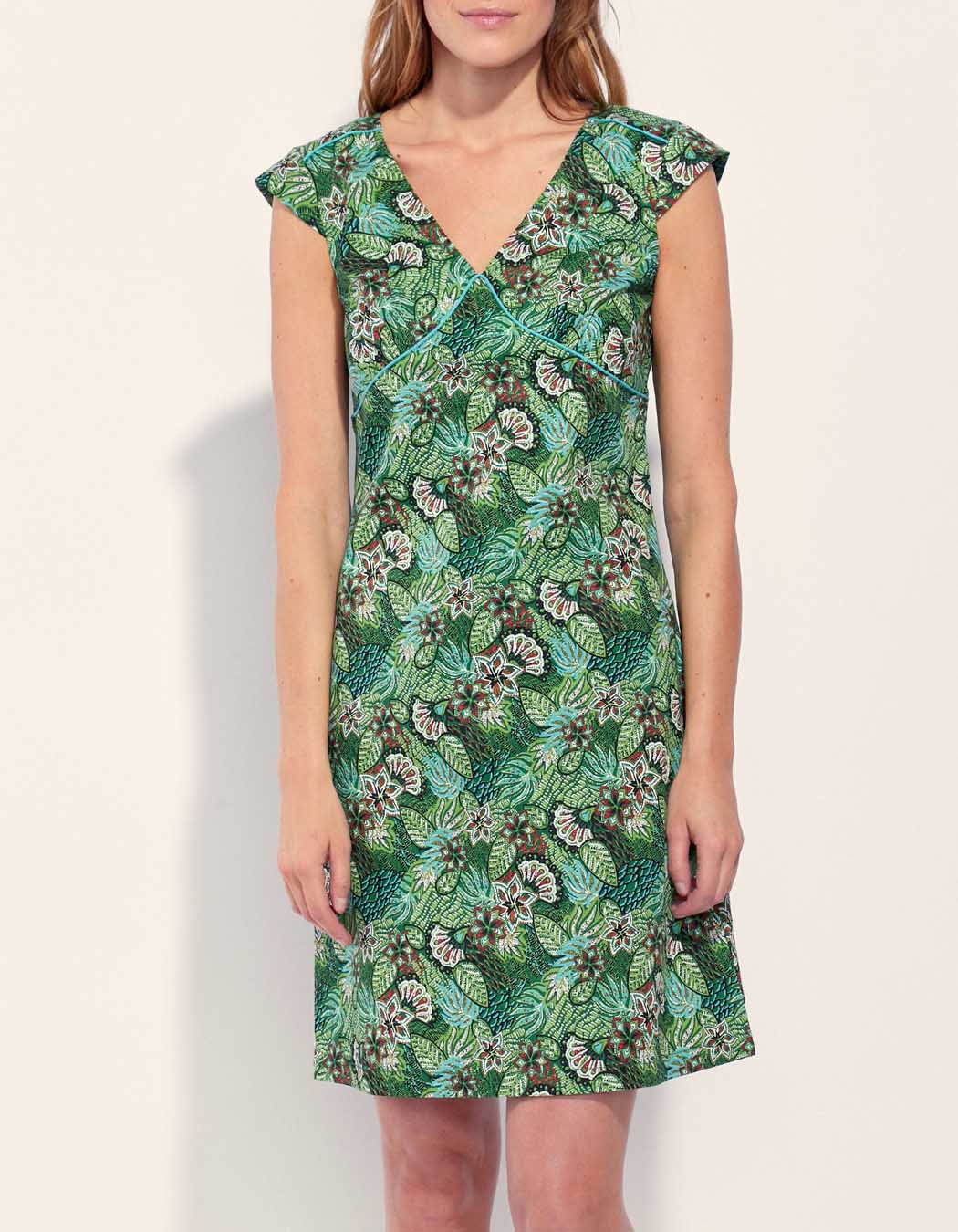 Robe coton imprimé col V sans manche OJANY