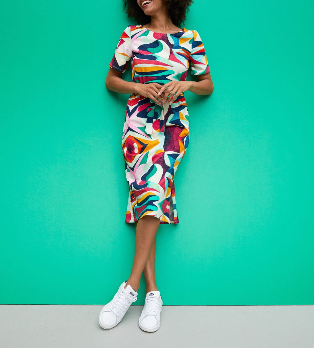 Robe midi imprimée en coton bio TARANGA