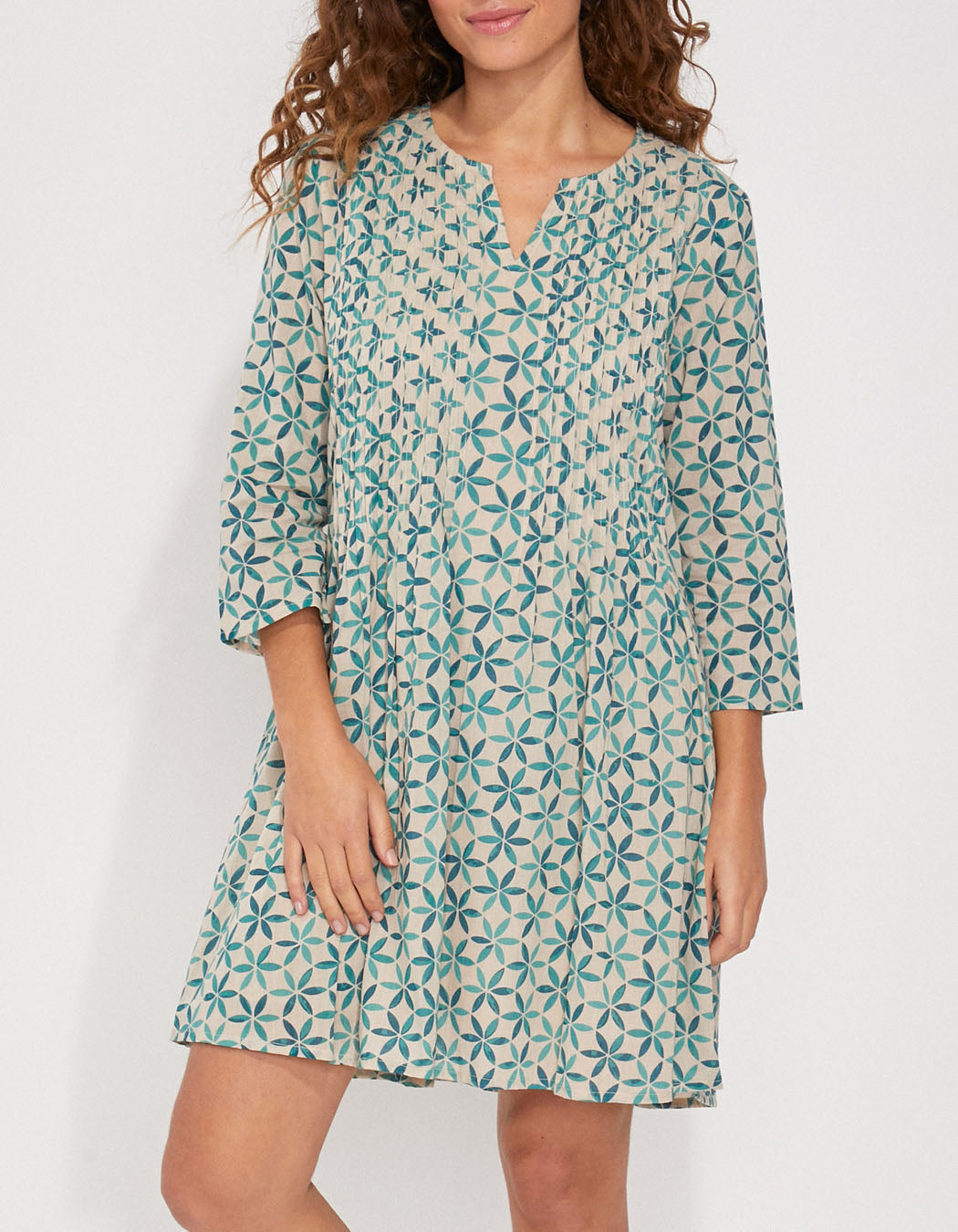 Robe imprimée voile de coton bio plissé SANCHA