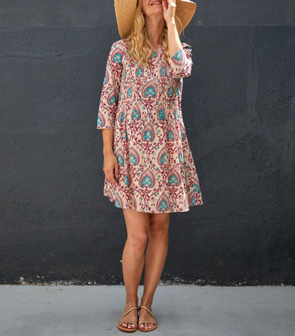 Robe imprimée voile de coton bio plissé SANCHA