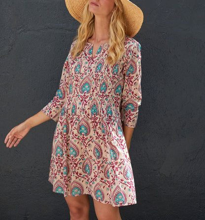 Robe imprimée voile de coton bio plissé SANCHA