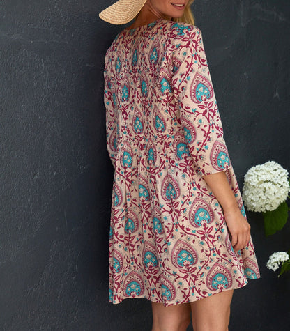 Robe imprimée voile de coton bio plissé SANCHA