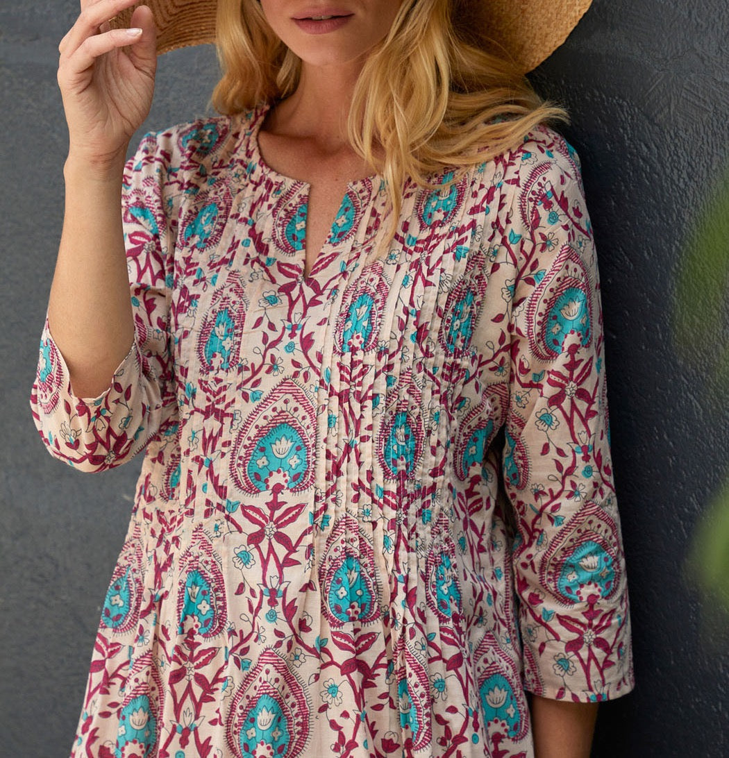 Robe imprimée voile de coton bio plissé SANCHA