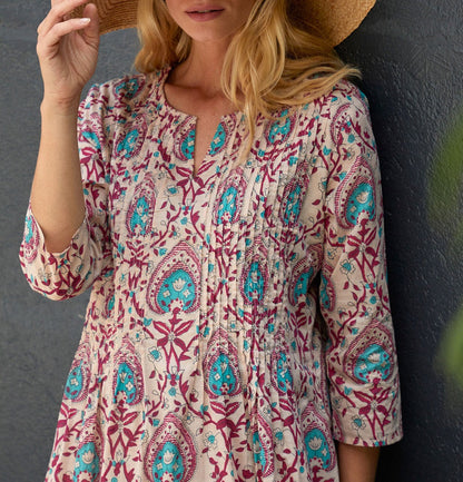 Robe imprimée voile de coton bio plissé SANCHA