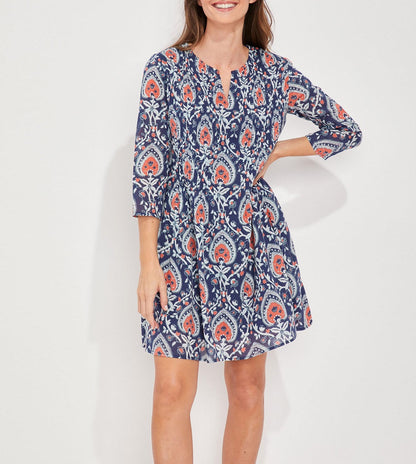 Robe imprimée voile de coton bio plissé SANCHA