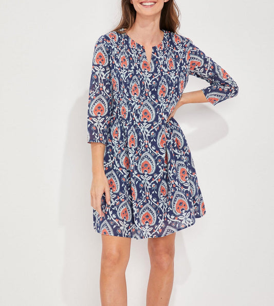 Robe imprimée voile de coton bio plissé SANCHA