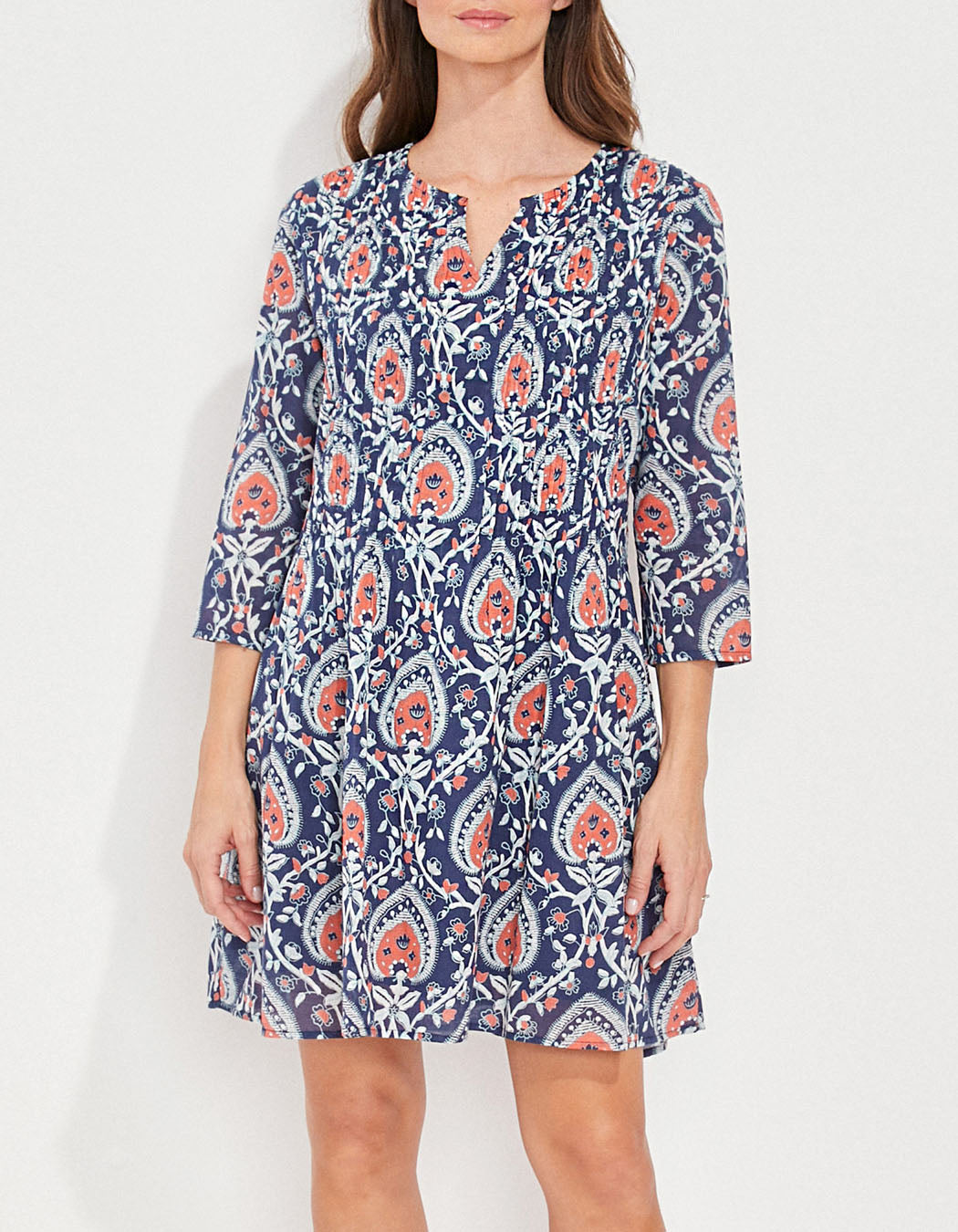 Robe imprimée voile de coton bio plissé SANCHA