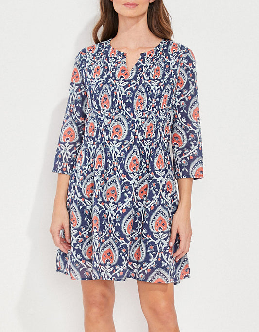 Robe imprimée voile de coton bio plissé SANCHA