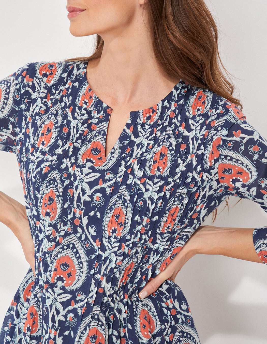Robe imprimée voile de coton bio plissé SANCHA