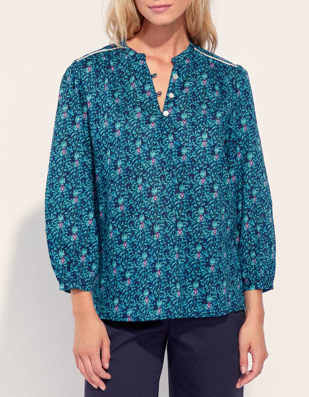 Blouse imprimée coton bio col tunisien RENATA