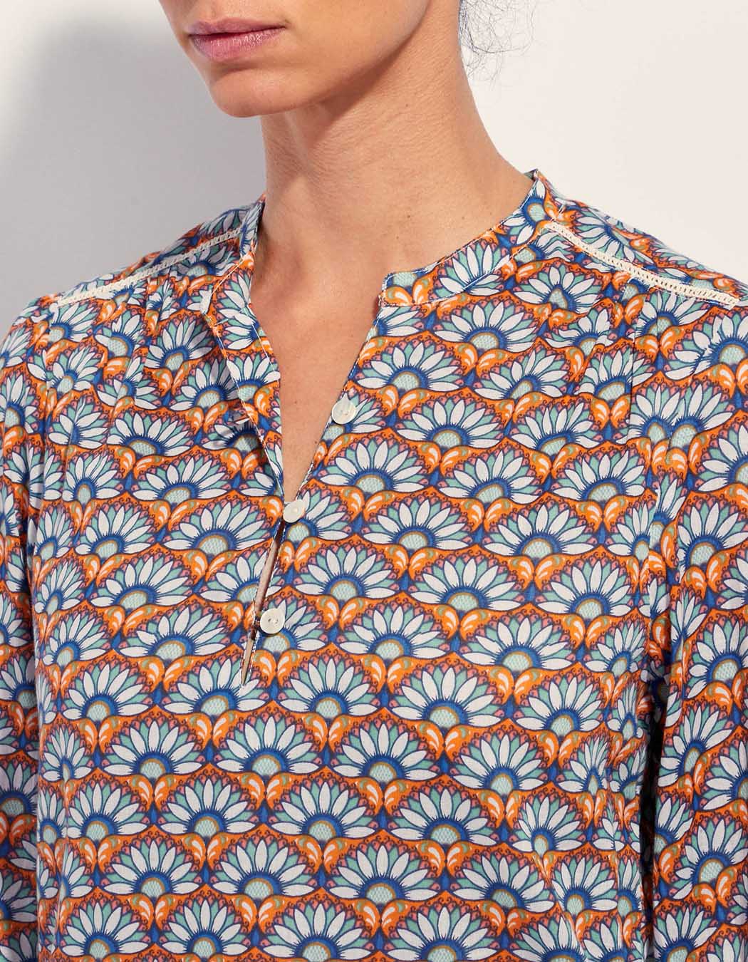 Blouse imprimée coton bio col tunisien RENATA