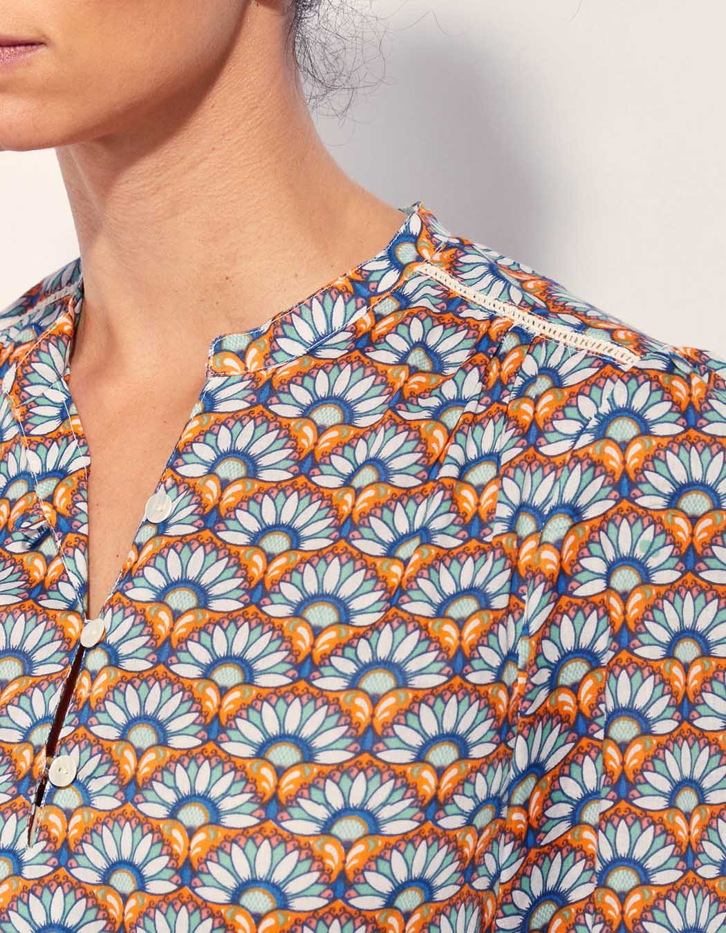 Blouse imprimée coton bio col tunisien RENATA