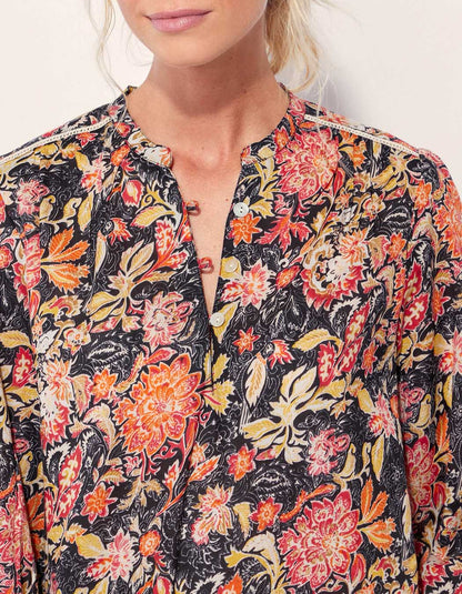 Blouse imprimée coton bio col tunisien RENATA
