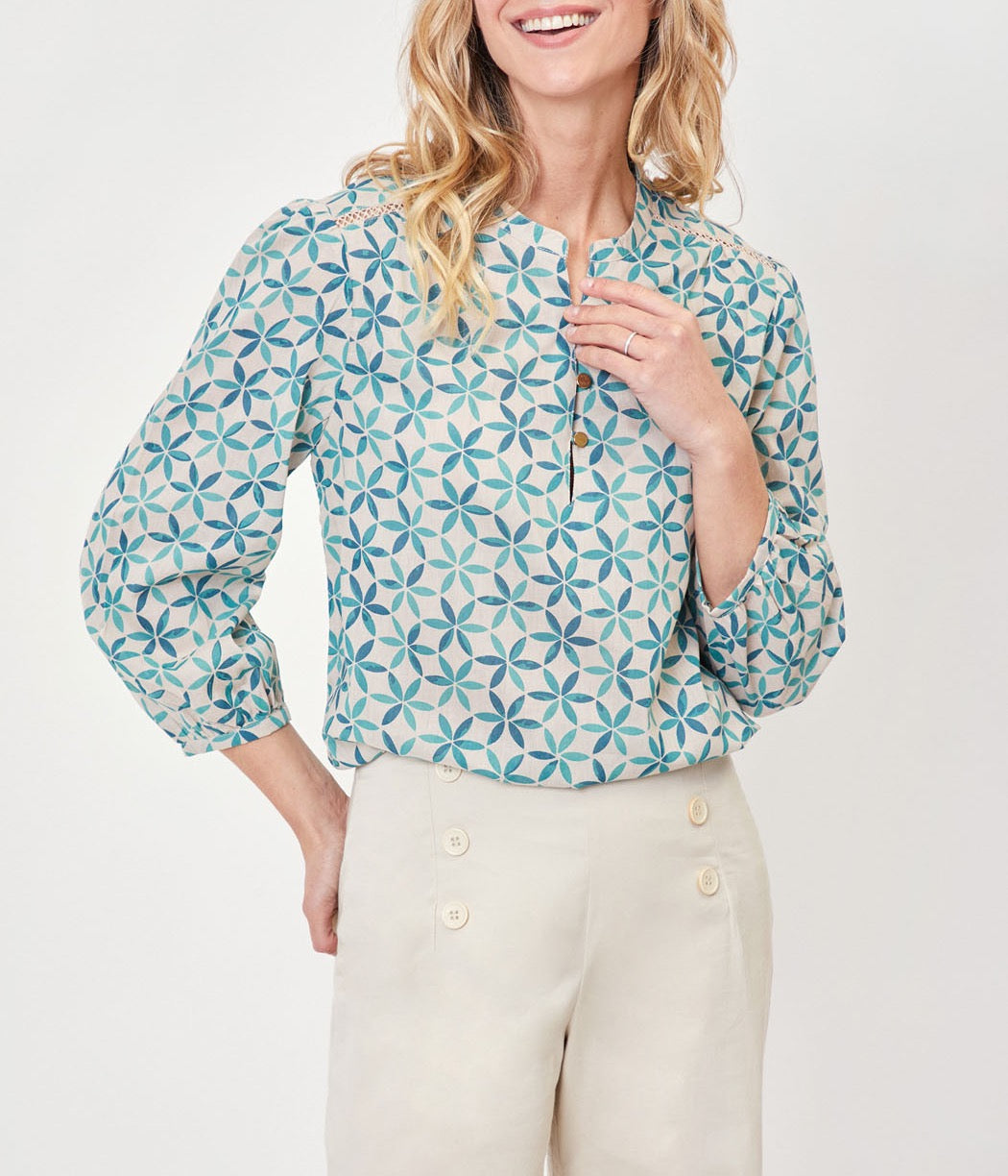Blouse imprimée voile de coton bio col tunisien RENATA