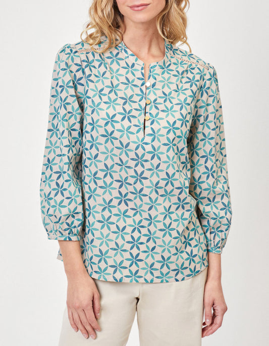 Blouse imprimée voile de coton bio col tunisien RENATA
