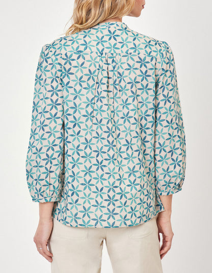 Blouse imprimée voile de coton bio col tunisien RENATA