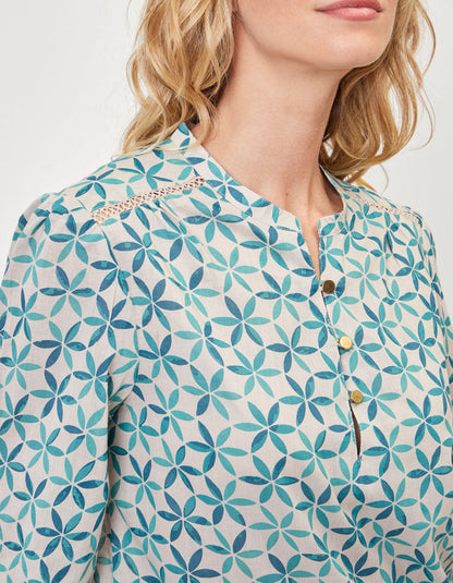 Blouse imprimée voile de coton bio col tunisien RENATA